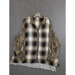 Cato Blouse Button Up Long Sleeve Leopard Checkered Print Womans Size 26/28